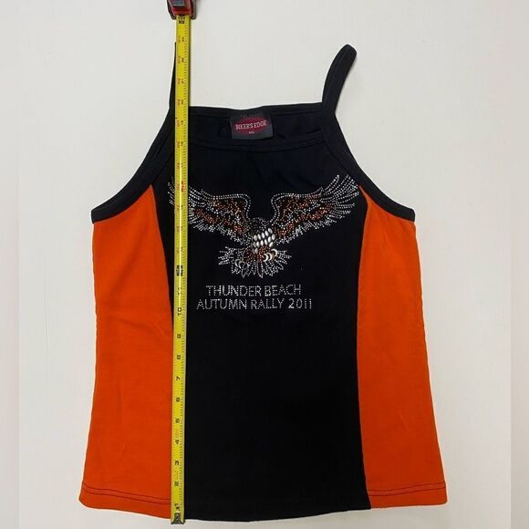 Bikers Edge Women’s Thunder Beach Embellished Black and Orange Tank Top - Picture 7 of 9
